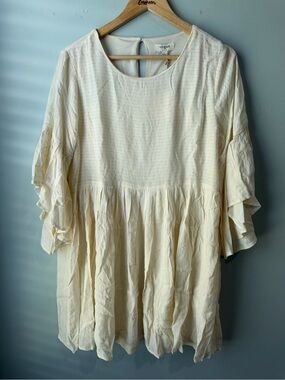 Umgee Cream Ruffle Sleeve Peplum Tunic Dress Size L